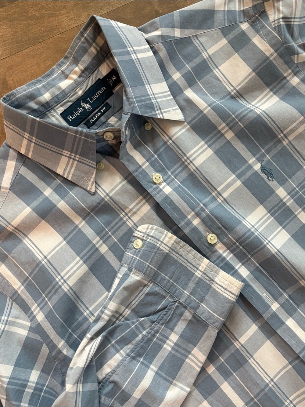 Polo Ralph Lauren Mens Med Long Sleeve Blue Plaid Button Down Shirt Pony